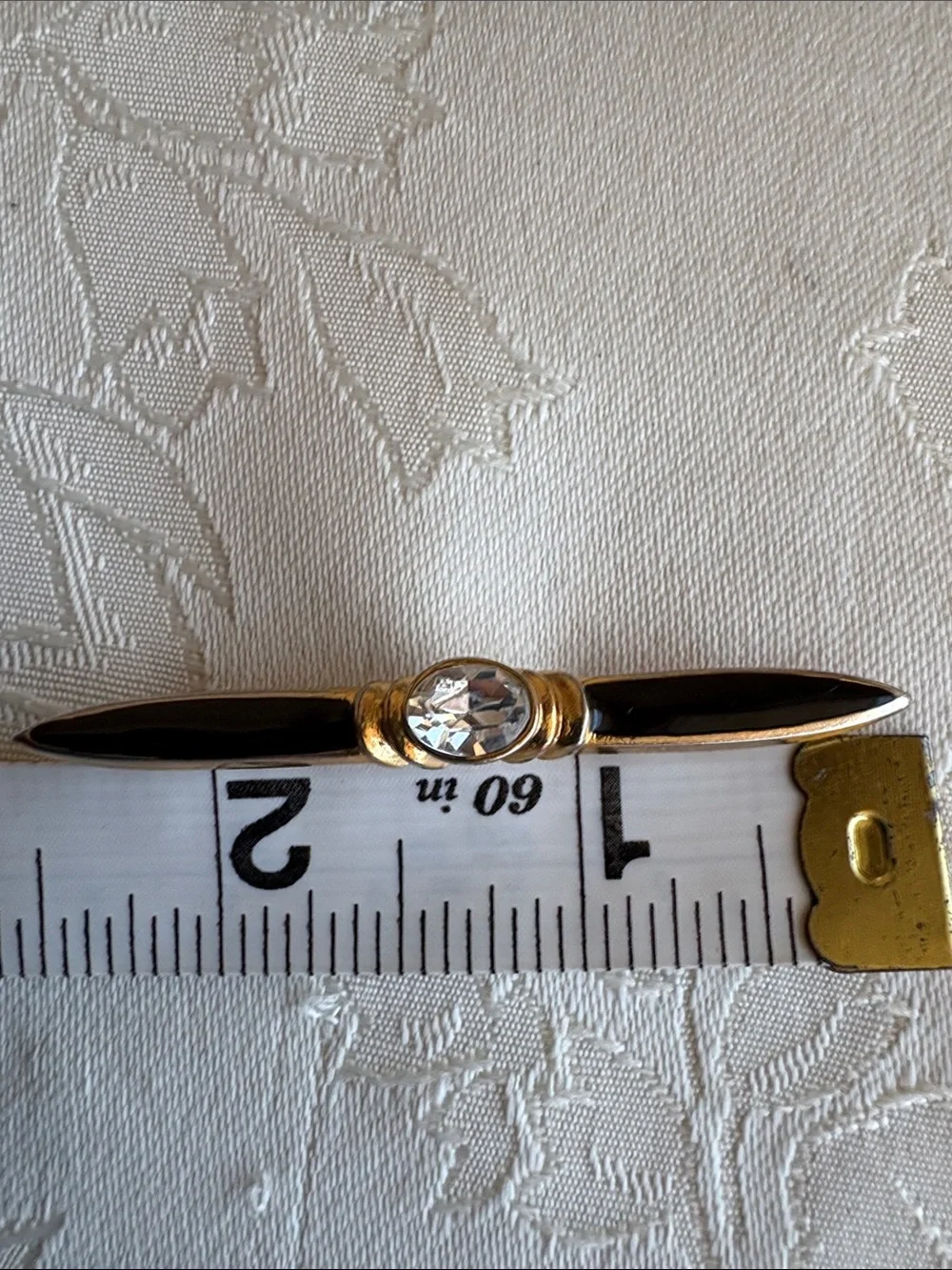 Gold Tone Bar Pin with Clear Center Stone